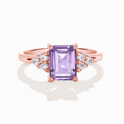Lavender Amethyst Emerald Cut Ring in 18k Rose Gold Vermeil