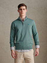 Mens Cotton Quarter Zip Funnel Jumper Arctic