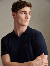 Mens Combed Cotton Double Horsemen Revere Polo Shirt Dark Sapphire Navy / Haute Red DHM