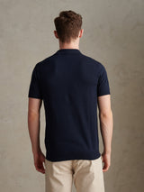 Mens Combed Cotton Double Horsemen Revere Polo Shirt Dark Sapphire Navy / Haute Red DHM