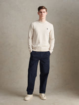 Mens Double Horsemen Cotton Knit Crew Jumper Birch Marl