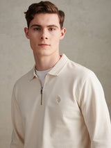 Mens Loopback Zip Polo Sweatshirt Whisper White