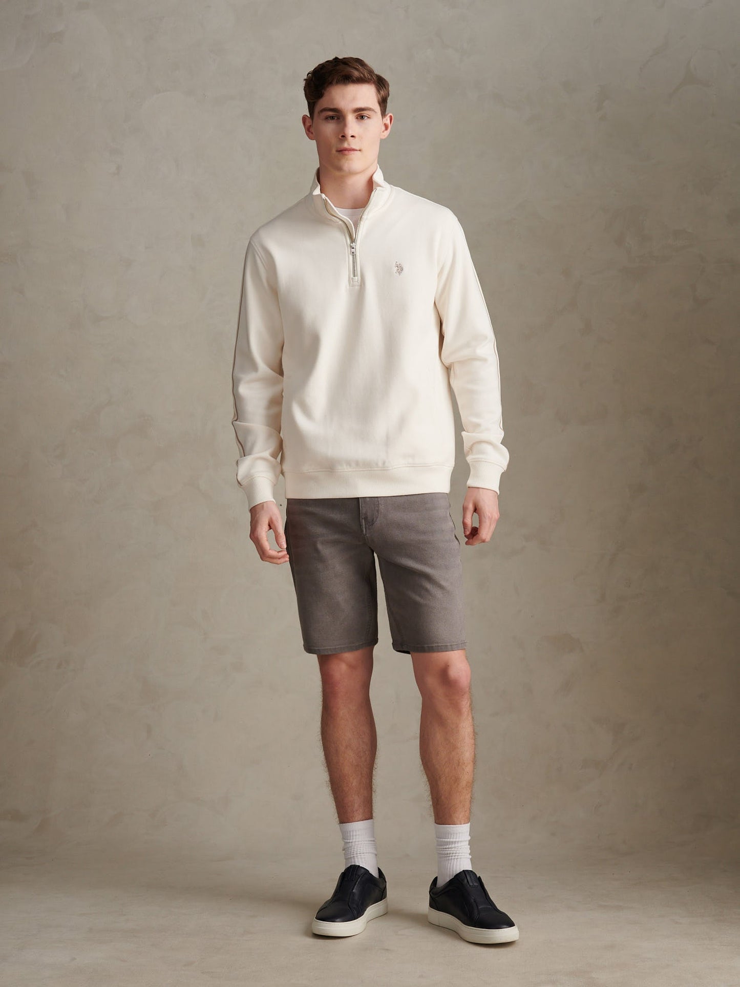 Mens Interlock Taped Funnel Sweatshirt Whisper White
