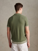 Mens Tipped Open Knit Polo Shirt Sea Spray