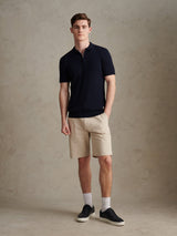 Mens Smart Textured Knit Quarter Zip Polo Shirt Dark Sapphire Navy