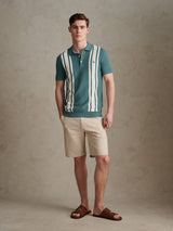 Mens Tonal Vertical Stripe Knit Polo Shirt Arctic