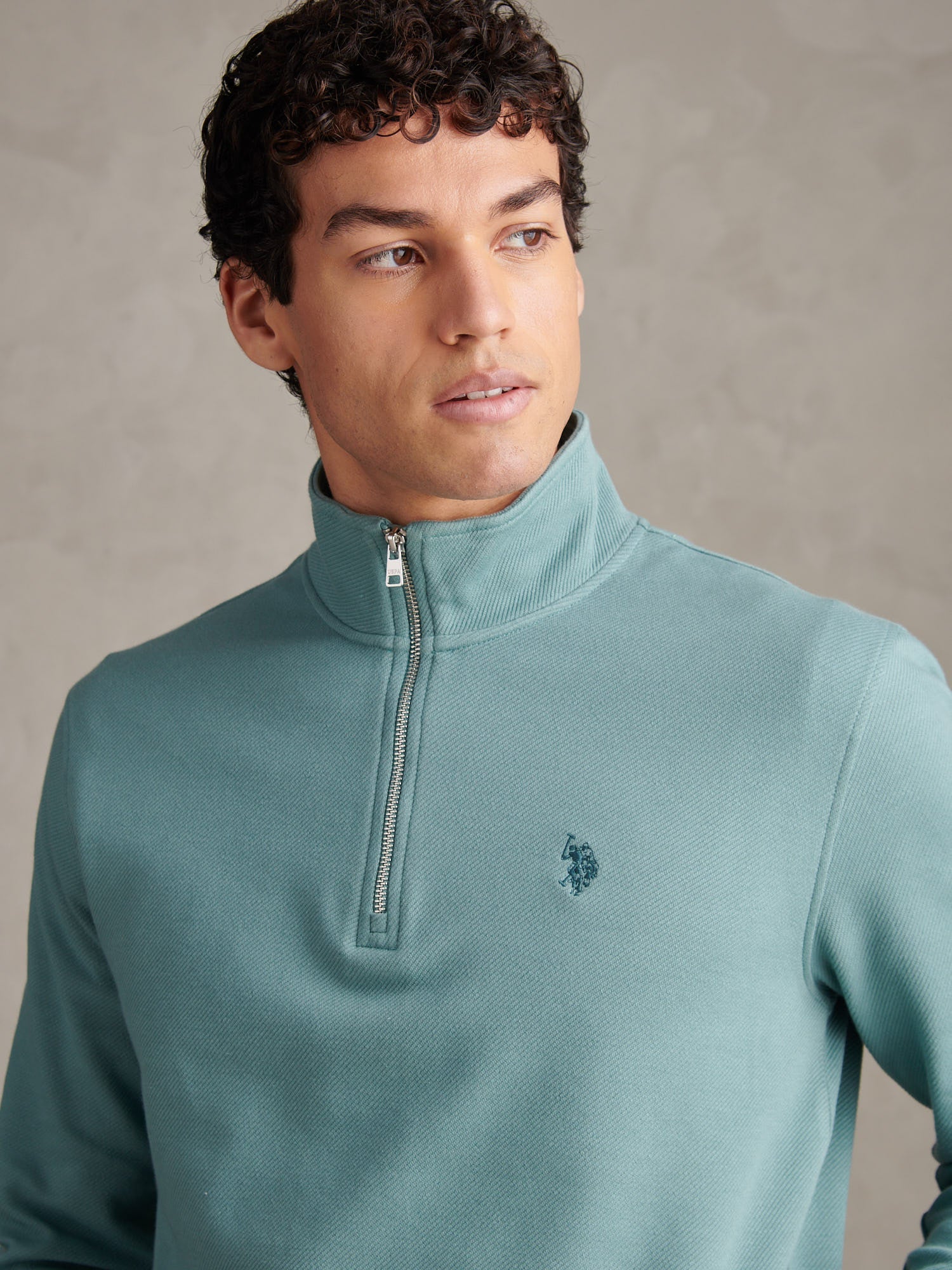 Mens Twill Textured 1/4 Zip Funnel Sweatshirt Arctic