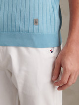 Mens Revere Collar Vertical Knit Polo Shirt Air Blue