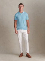 Mens Revere Collar Vertical Knit Polo Shirt Air Blue