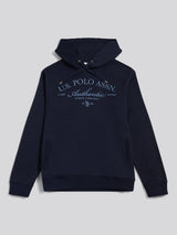 Mens Drop Shoulder Arch Script Hoodie Dark Sapphire Navy