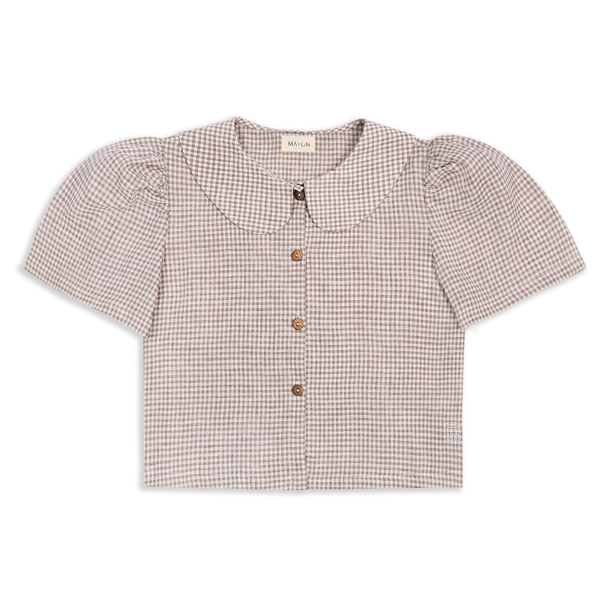 Frances Linen Cropped Blouse  - Fawn Gingham
