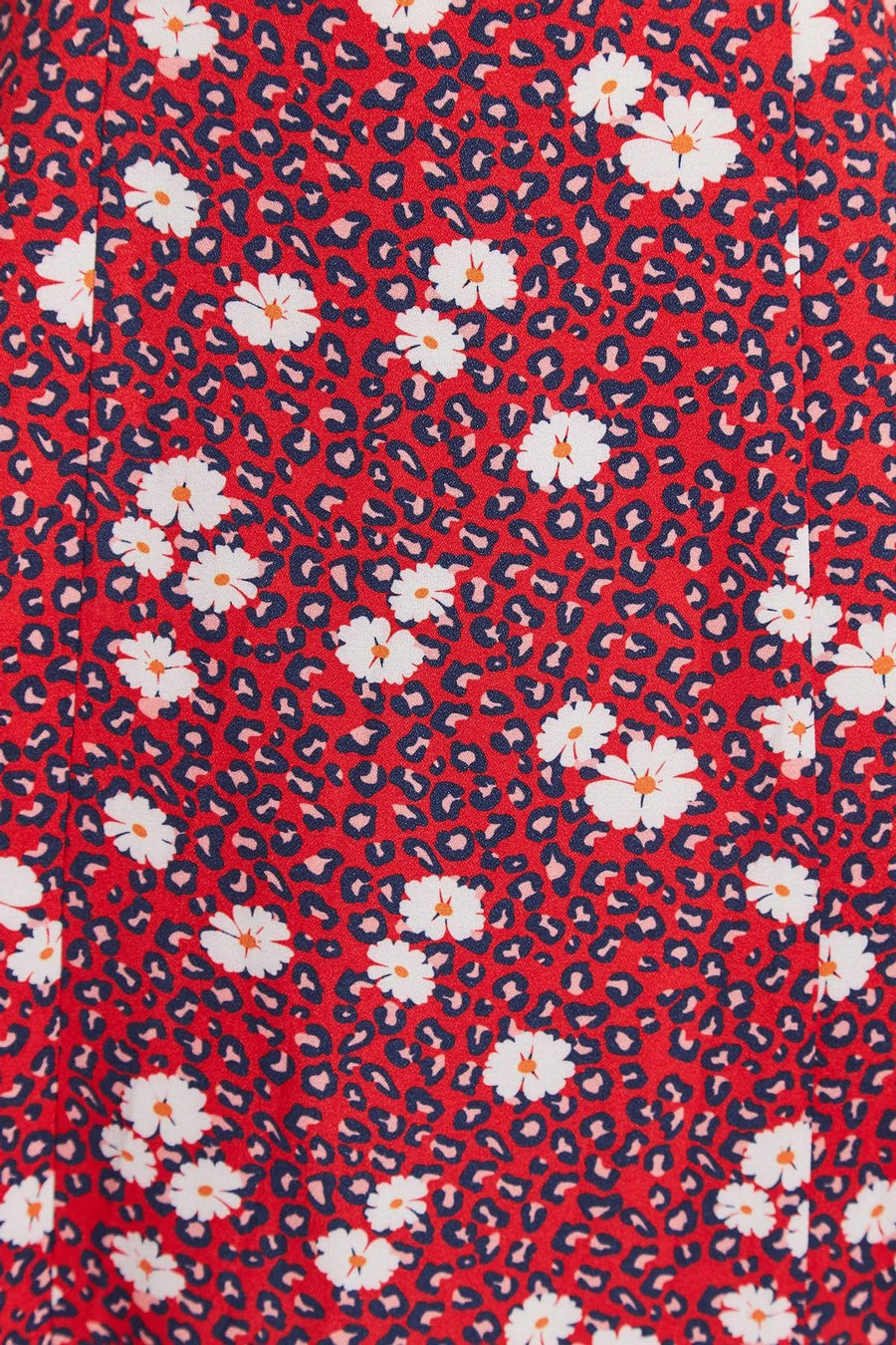 Louche Nadine Roaring Daisy Print Square Neck Balloon Sleeve Midi Dress Red
