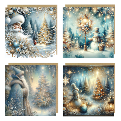 Set of 4 Nordic Blue Christmas Cards