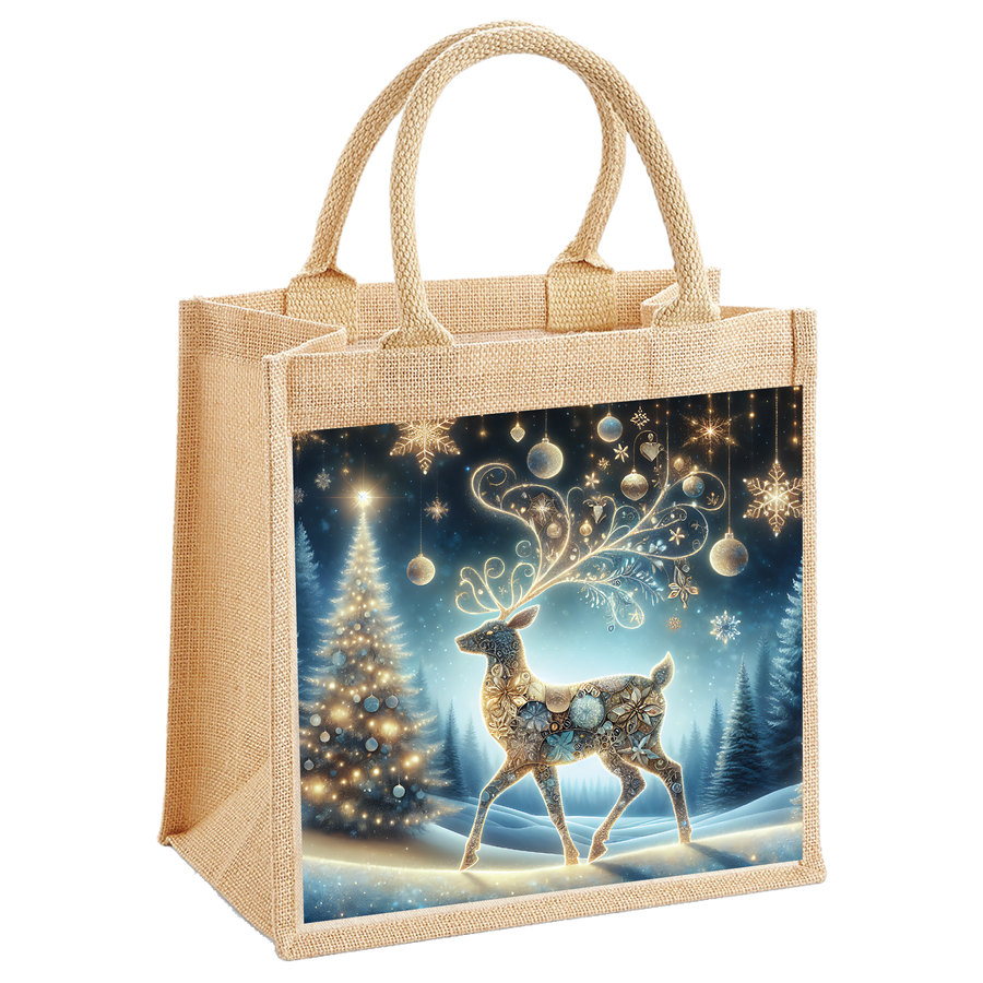 Nordic Reindeer Jute Shopping Bag