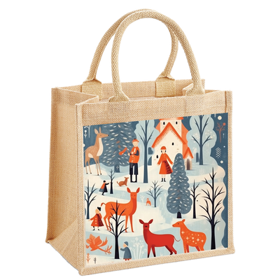 Nordic Animal Scene Jute Shopping Bag