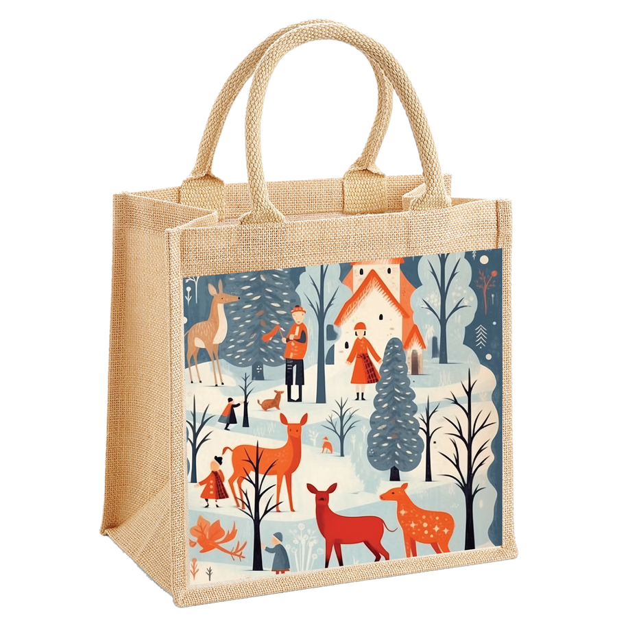 Nordic Animal Scene Jute Shopping Bag
