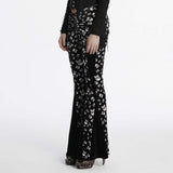 Punk Rave Nulia Spliced Velvet Flared Trousers with Skull Print