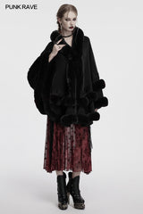 Punk Rave Elvira Faux Fur Trim Gothic Cloak in Black