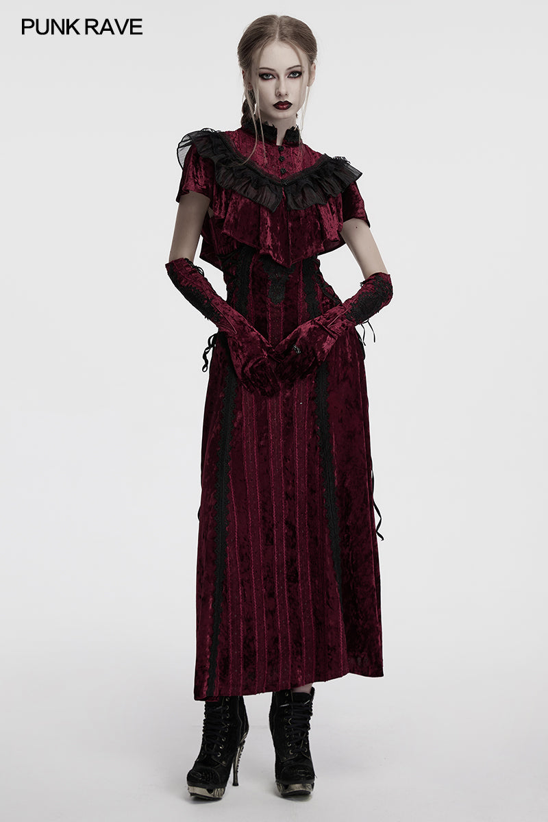 Punk Rave Vivienne Velvet Lace Panel Goth Slip Dress In Burgundy
