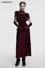 Punk Rave Selene Embroidered Velvet Gloves in Crimson
