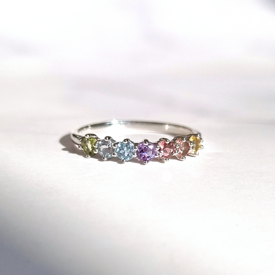 Pastel Rainbow Gemstone Eternity Ring in Sterling Silver