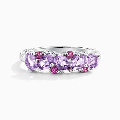 Pink Ruby & Amethyst Pear Cut Half Eternity Band in Sterling Silver