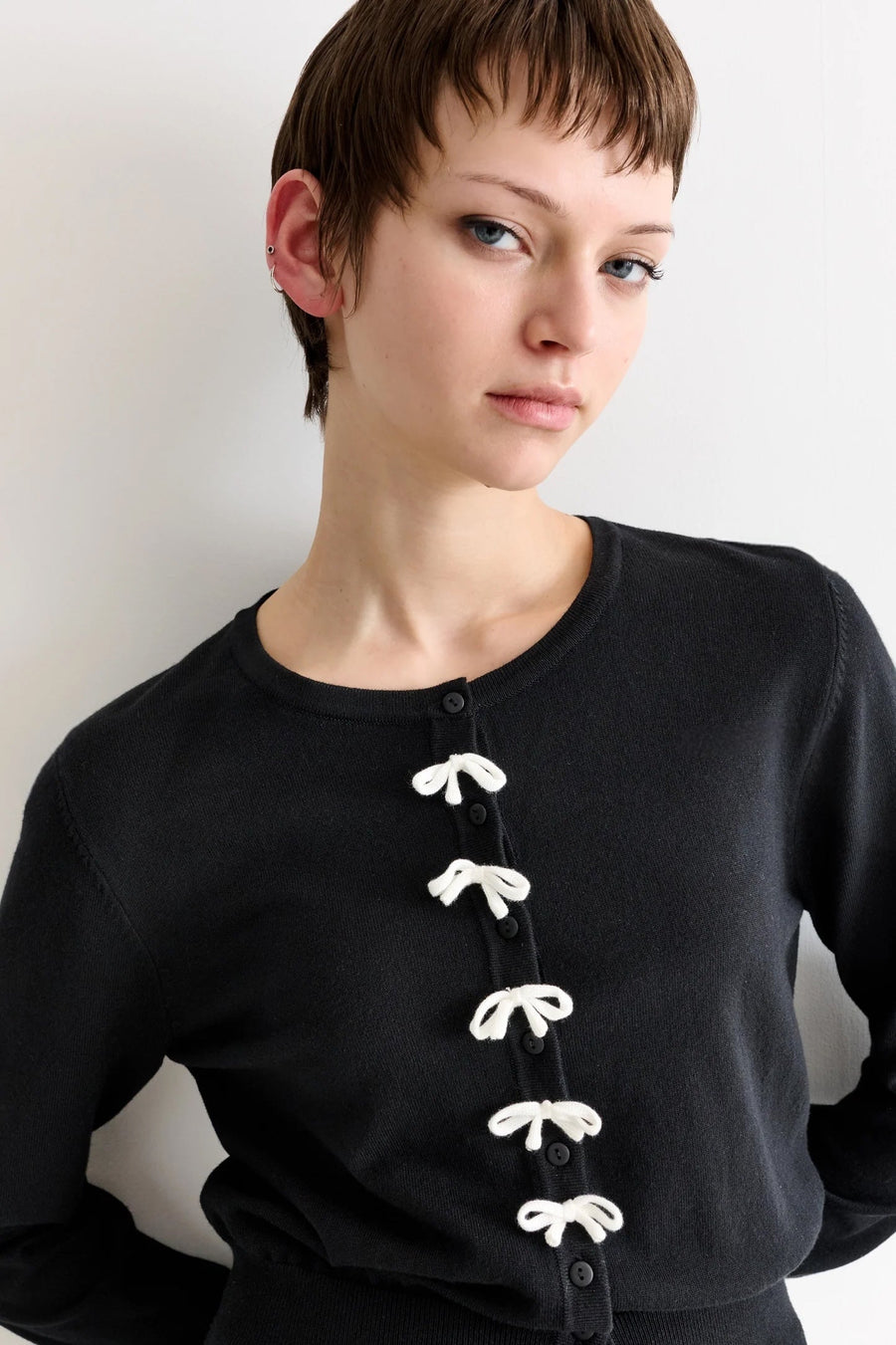 Ives Bow Trimmed Cardigan - Black