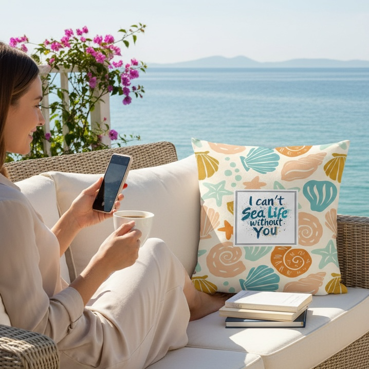 Handmade I Cant Sea Life Without You Cushion