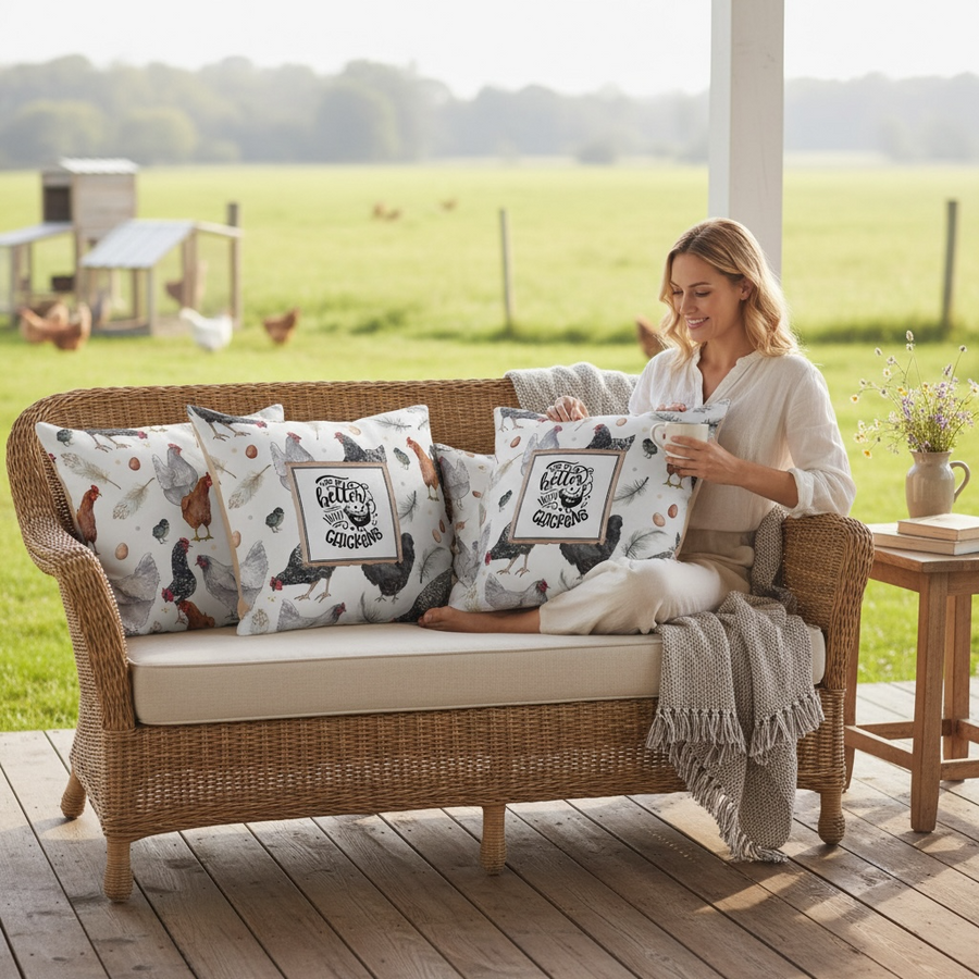 Life is better with chickens Handmade cushion