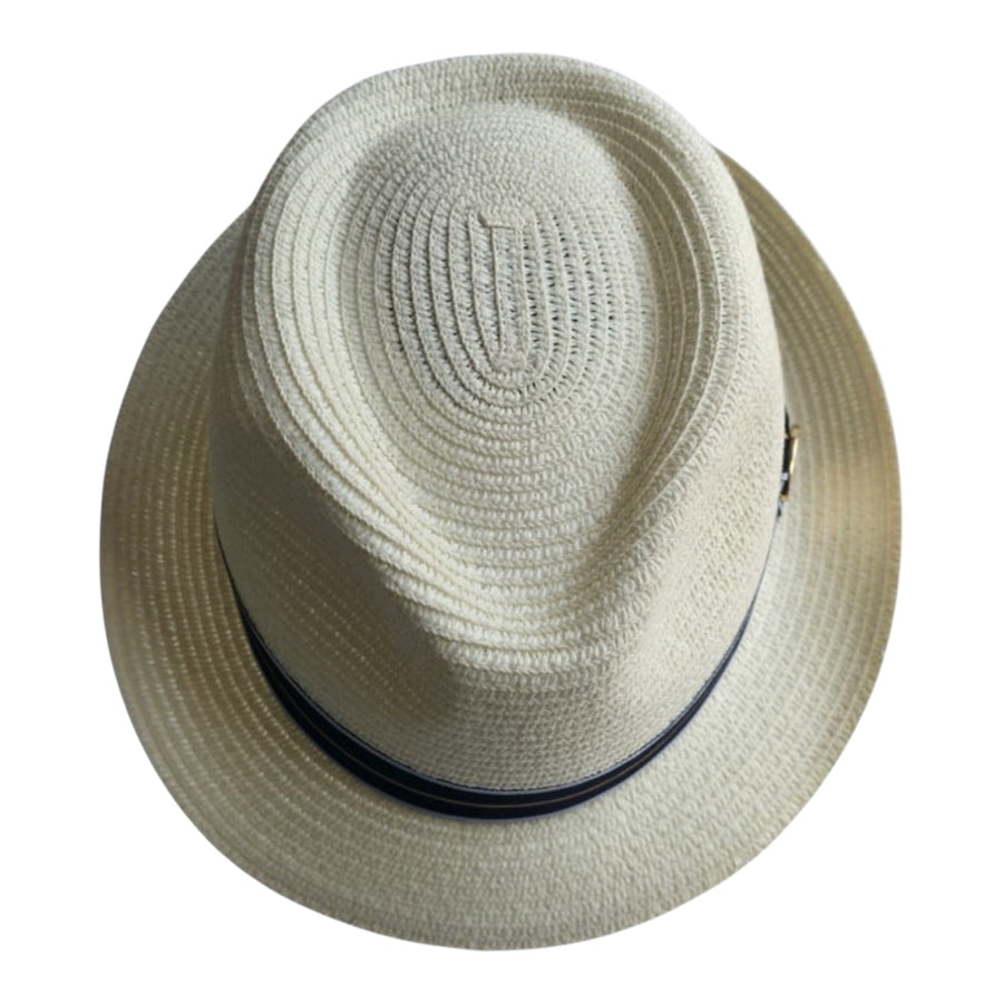 Summer Paper Straw Trilby Hat with Striped Band