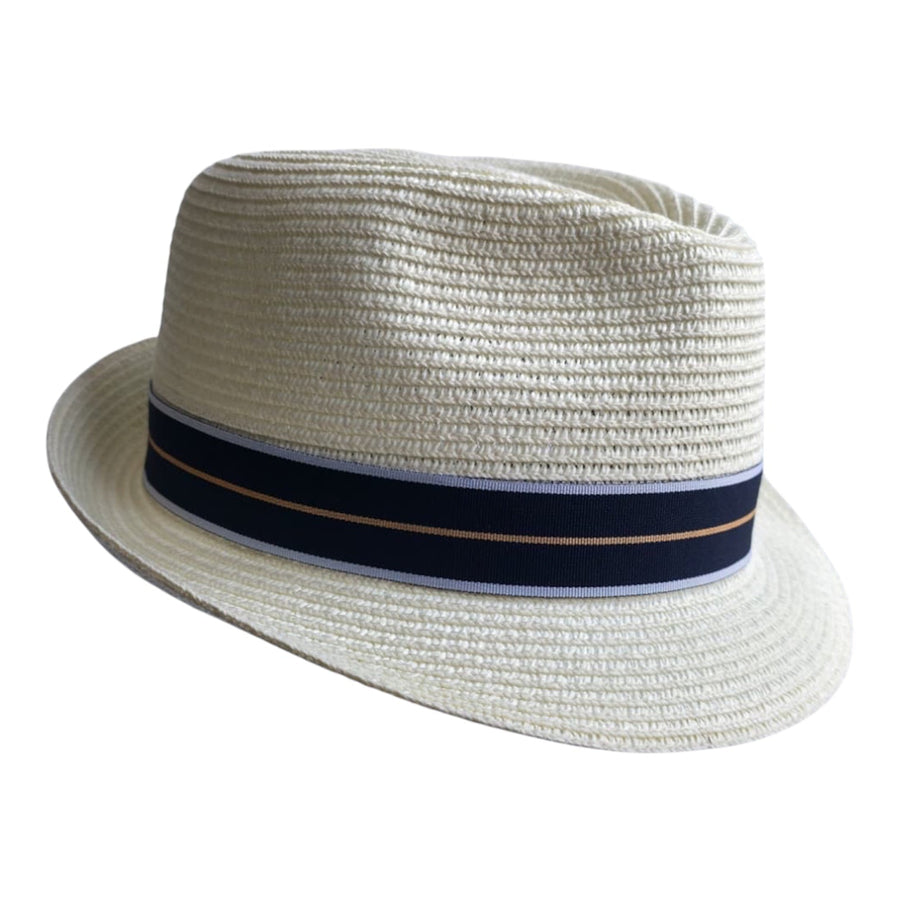 Summer Paper Straw Trilby Hat with Striped Band