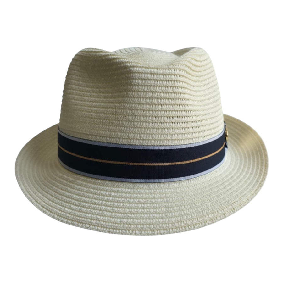 Summer Paper Straw Trilby Hat with Striped Band