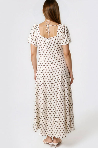 Linen Polka Dot Puff Sleeve Dress