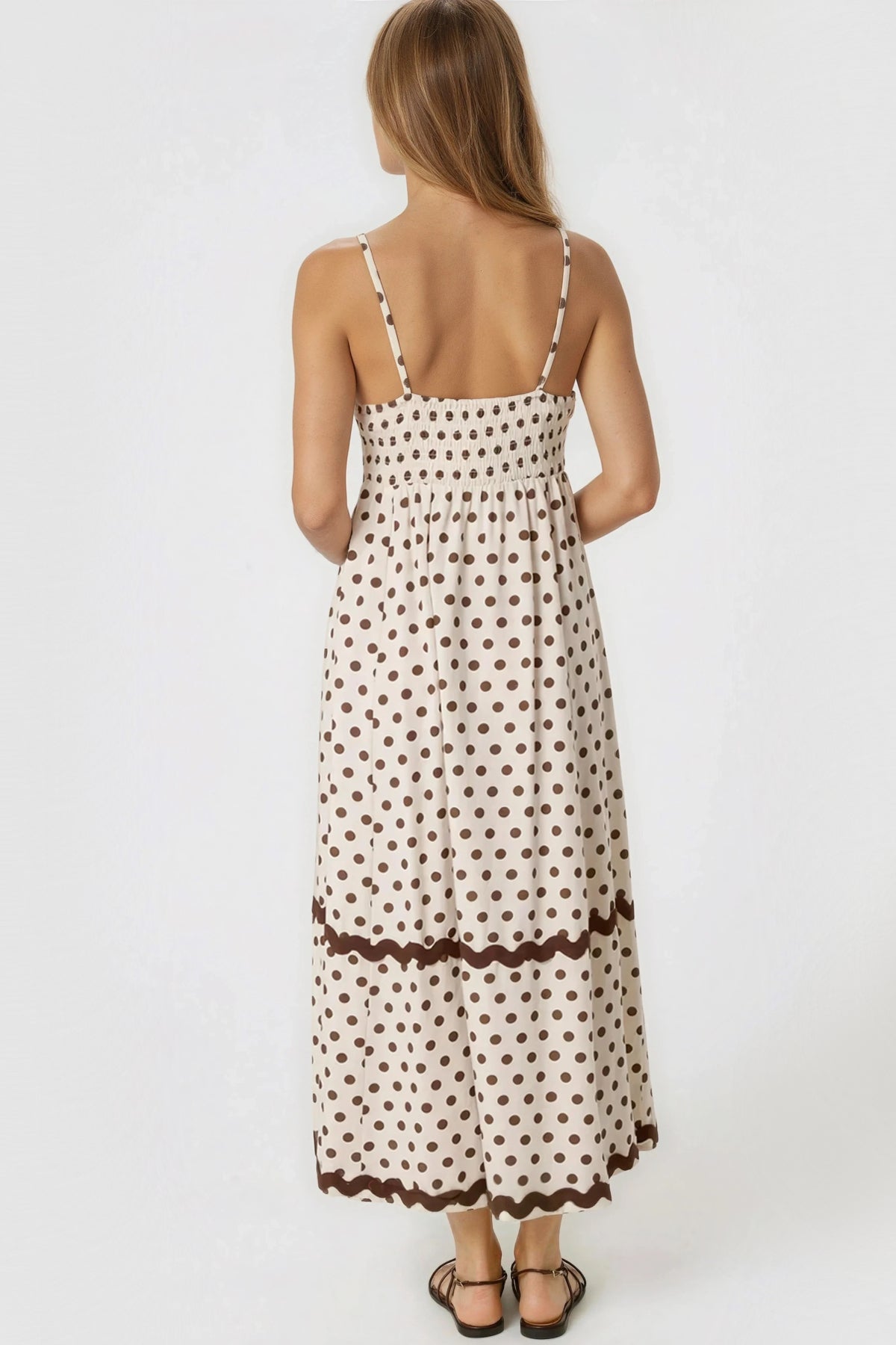 Beige Polka Dot Strappy Dress