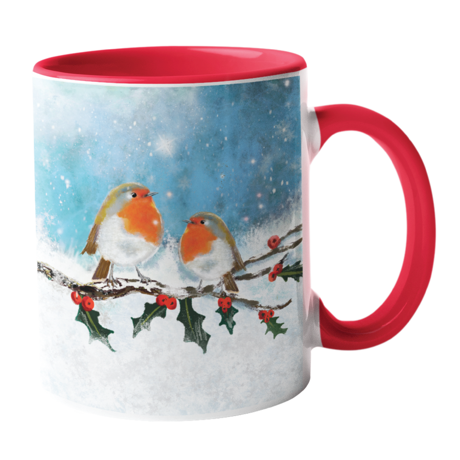 Red Robin on a Holly Branch Mug
