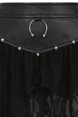Banned Apparel Luxor Faux Leather & Jagged Knit Skirt in Black