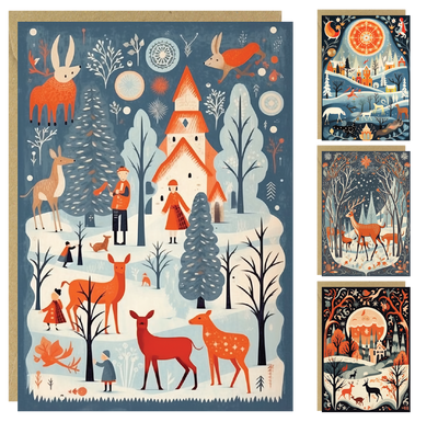 Nordic Set of 4 Abstract Christmas Cards