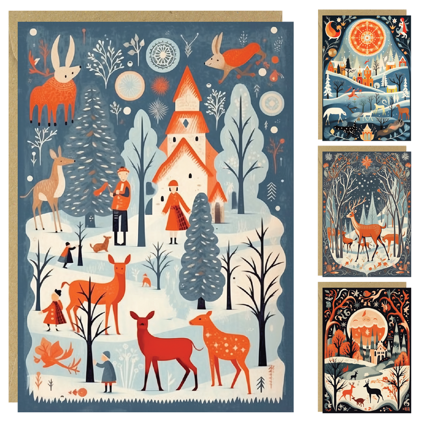 Nordic Set of 4 Abstract Christmas Cards
