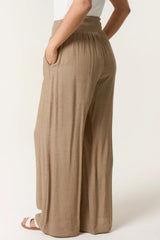 Mocha Shirred Waist Wide Leg Trouser