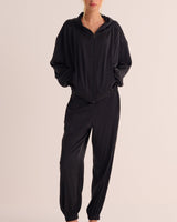 Black Washable Organic Stretch Silk Bomber Jacket