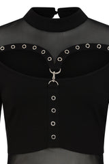 Banned Cordelia Sheer Mesh Panel Goth Top in Black