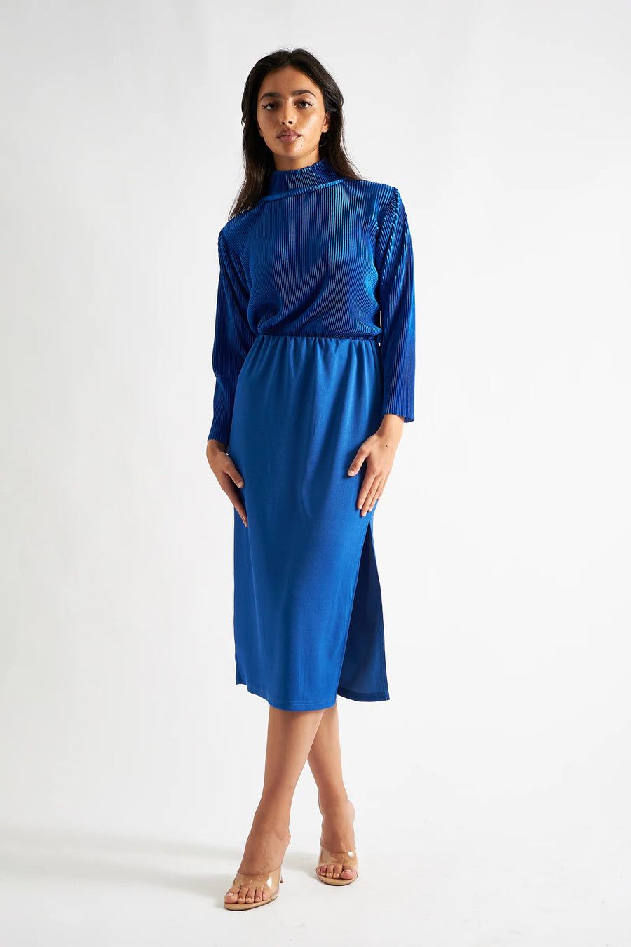 Wilson Fine Rib Midi Pencil Skirt - Blue