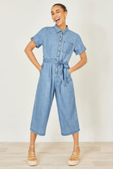 Yumi Blue Chambray Light Denim Button Jumpsuit