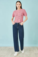 Yumi Pink Cotton Crochet Knitted Top