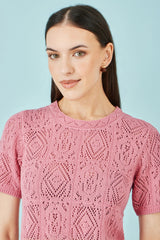 Yumi Pink Cotton Crochet Knitted Top