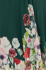 Yumi Green Mesh Wrap Midi Dress With Floral Hem Border