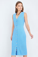 Yumi Blue Scallop Edge Crochet Knitted Midi Dress