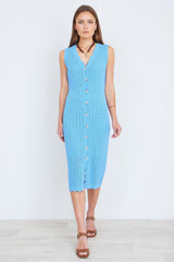 Yumi Blue Scallop Edge Crochet Knitted Midi Dress