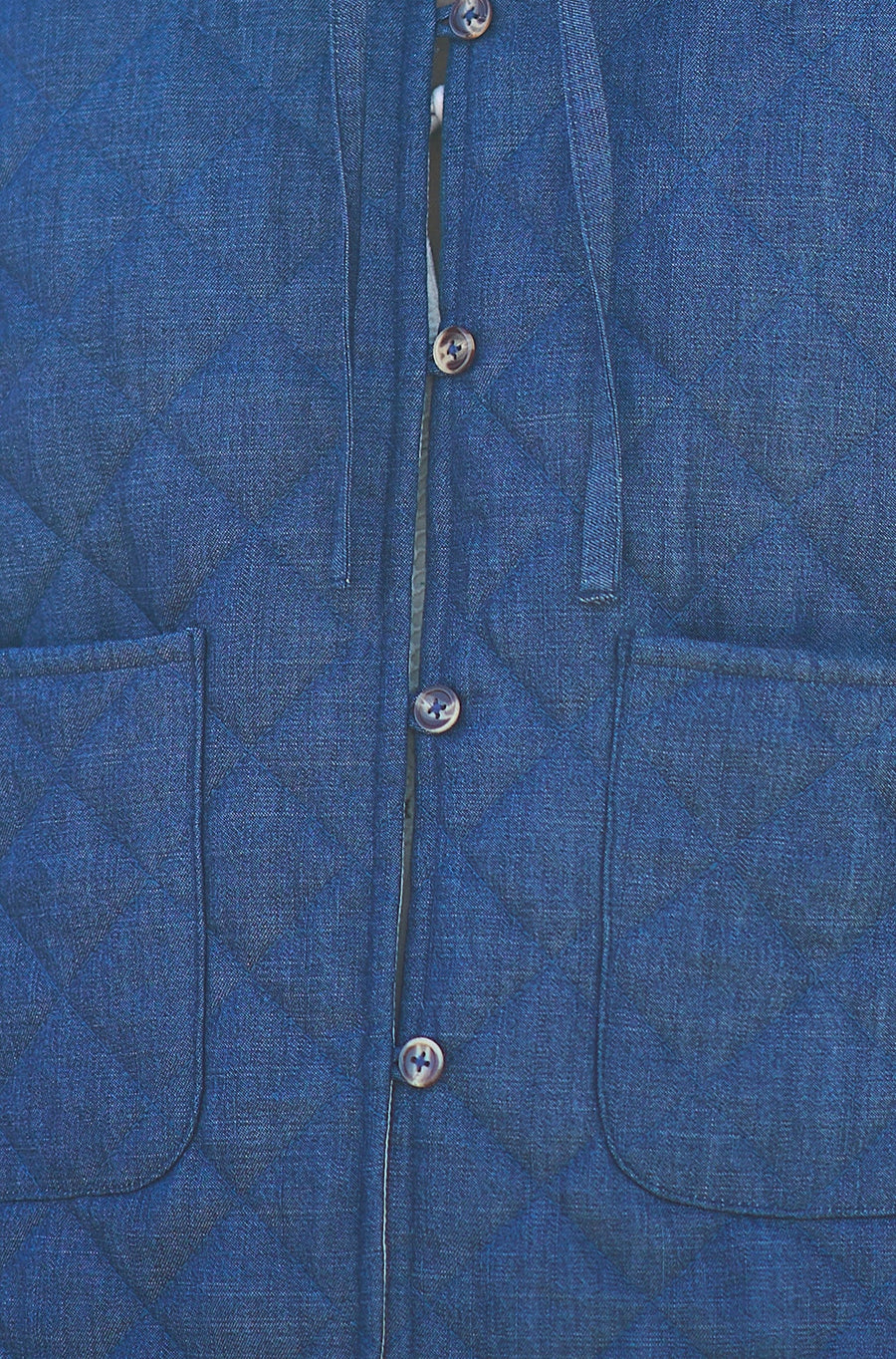 Yumi Blue Chambray Quilted Jacket With Cherry Lining