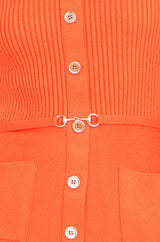 Yumi Orange Rib Knitted Skater Dress With Buckle Detail